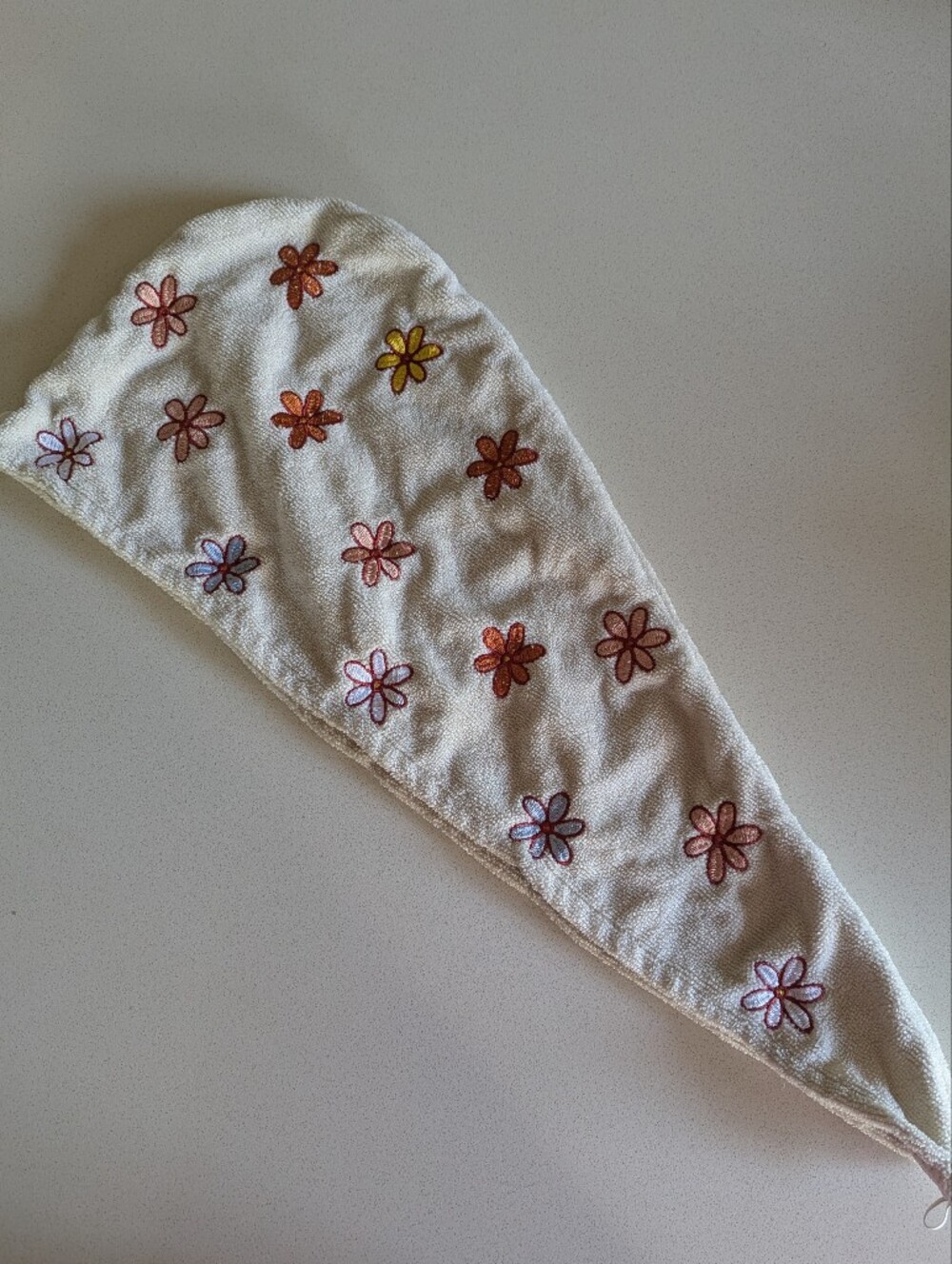 Floral Embroidered White Hair Turban Towel